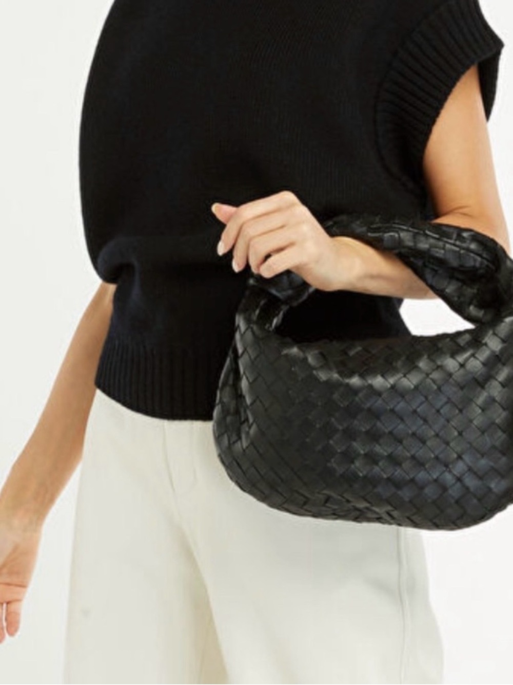 Woven Hobo Shoulder Bag - Black